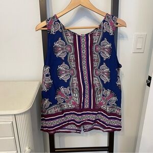 Gorgeous top! Kind of a Paisley Print-Blue and Pink.  Looks like a scarf. Summer